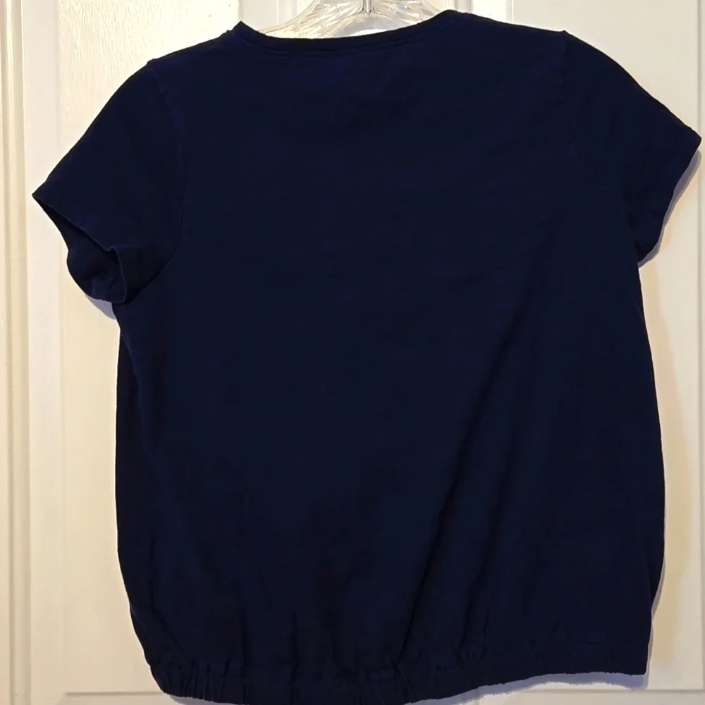 Lands End, Top, Tunic, Navy, Purple Tie, Elastic Waist, Scoop Neck Line, Casual